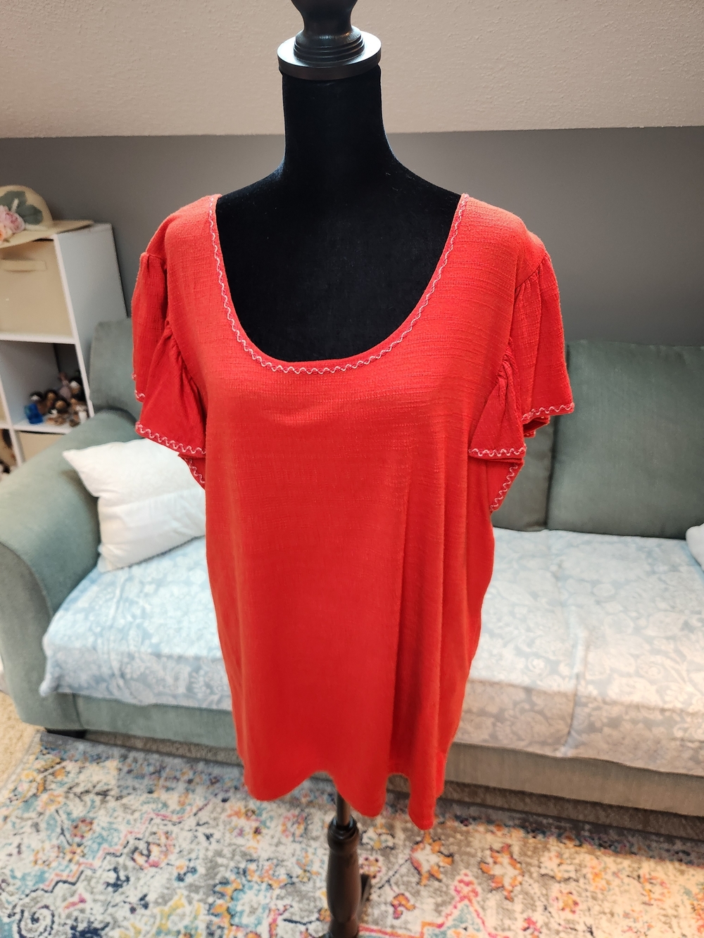  Max Studio Orange women's knit top  scoop neck, flutter sleeves Medium
